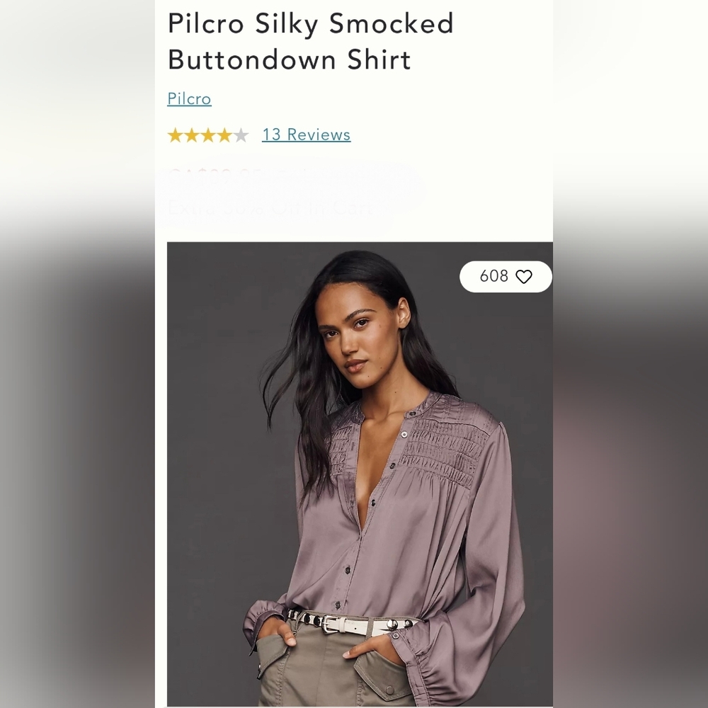 Pilcro Smock Button Down Shirt. Mauve/Brown